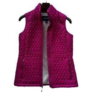 Land's End Women Fuchsia Quilted Vest Mock Neck Full Zip Lightweight Size S 6-8